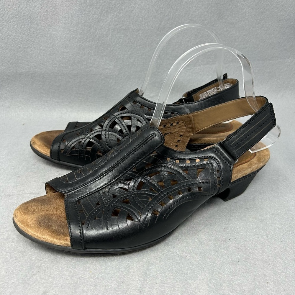 Cobb Hill Women's 10 Abbott Hi Vamp Black Leather Sling Sandals CBD37BK